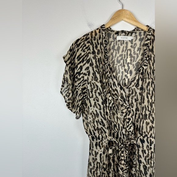 Munthe Gladiator Leopard Ruffle V Neck Midi Dress Women’s Sz 40 - Picture 4 of 8
